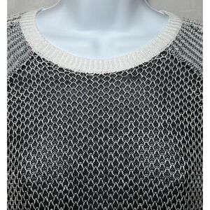 Eileen Fisher Step Hem Knit Sweater Women's XS Black White Linen Cotton Silk Top